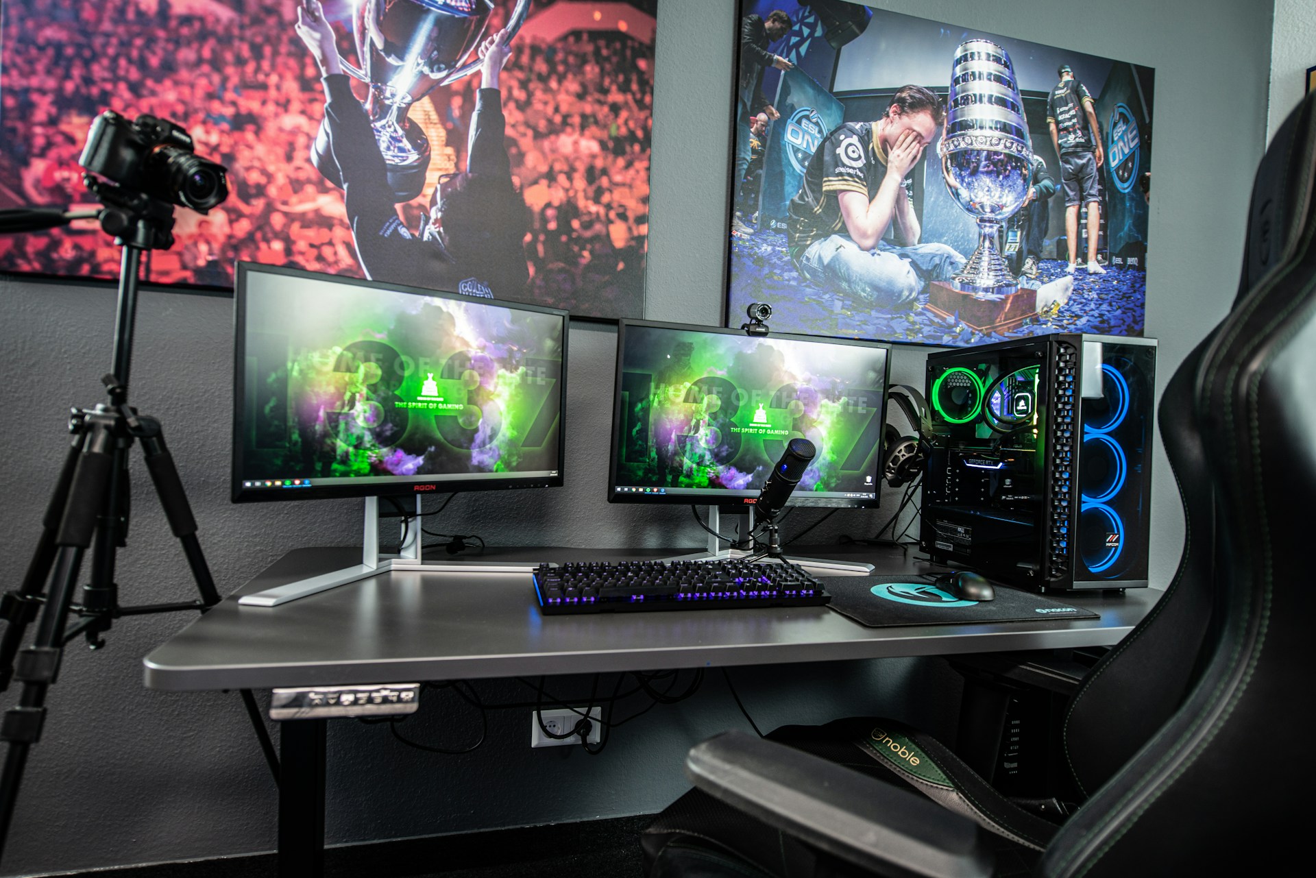 Content creator workspace with professional equipment
