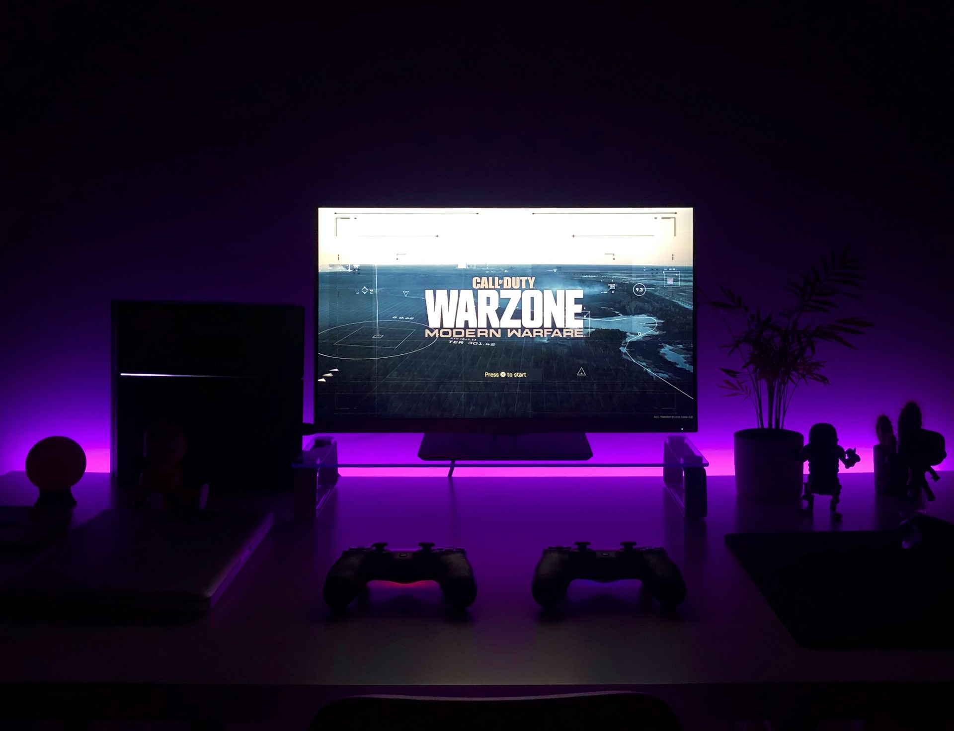 FPS game screen on monitor gaming setup