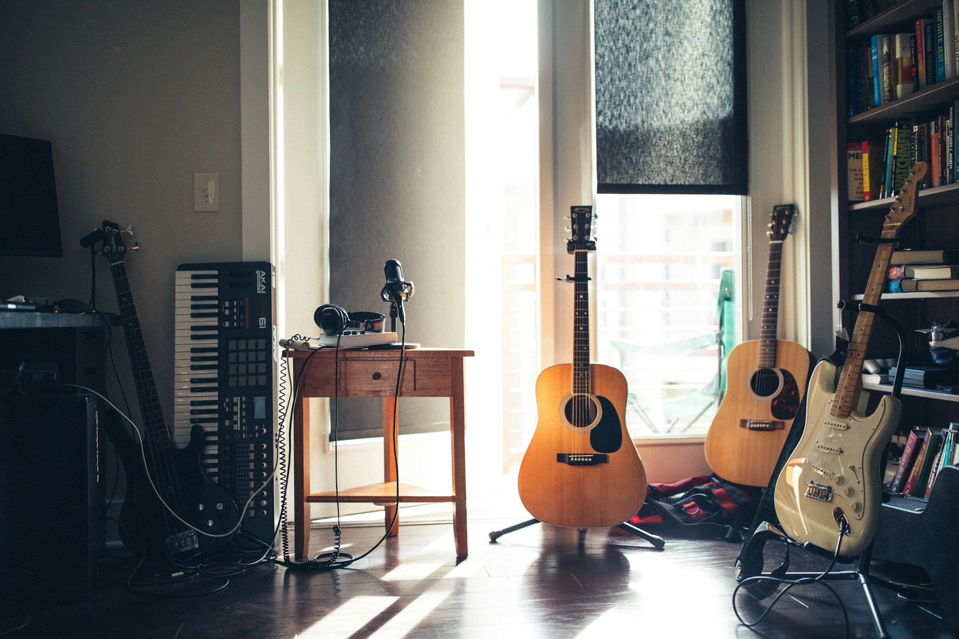 Condenser microphone in professional recording studio