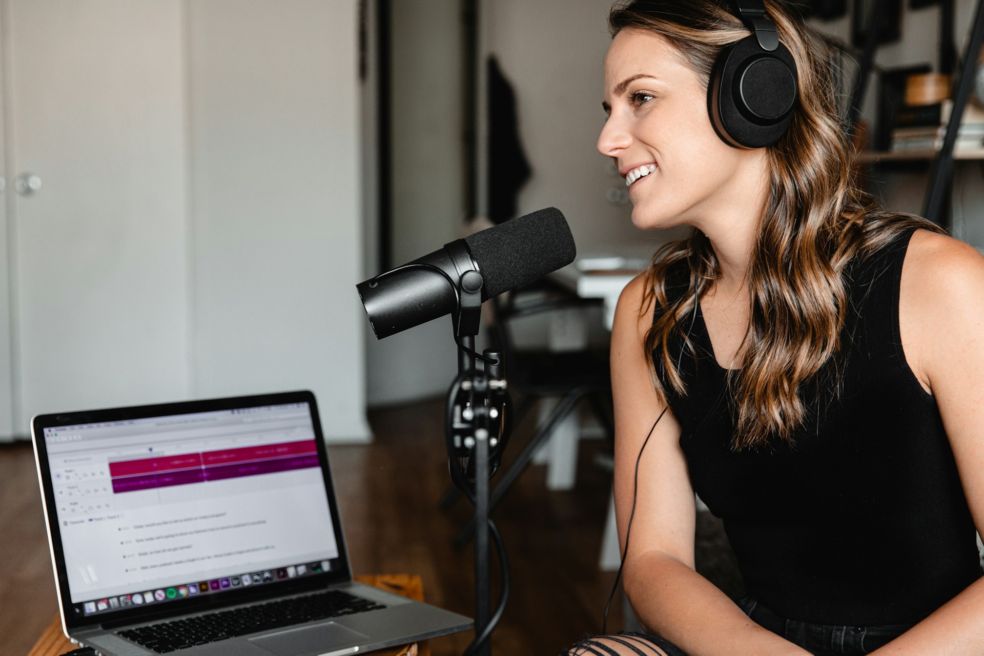 Modern podcast recording studio with professional equipment