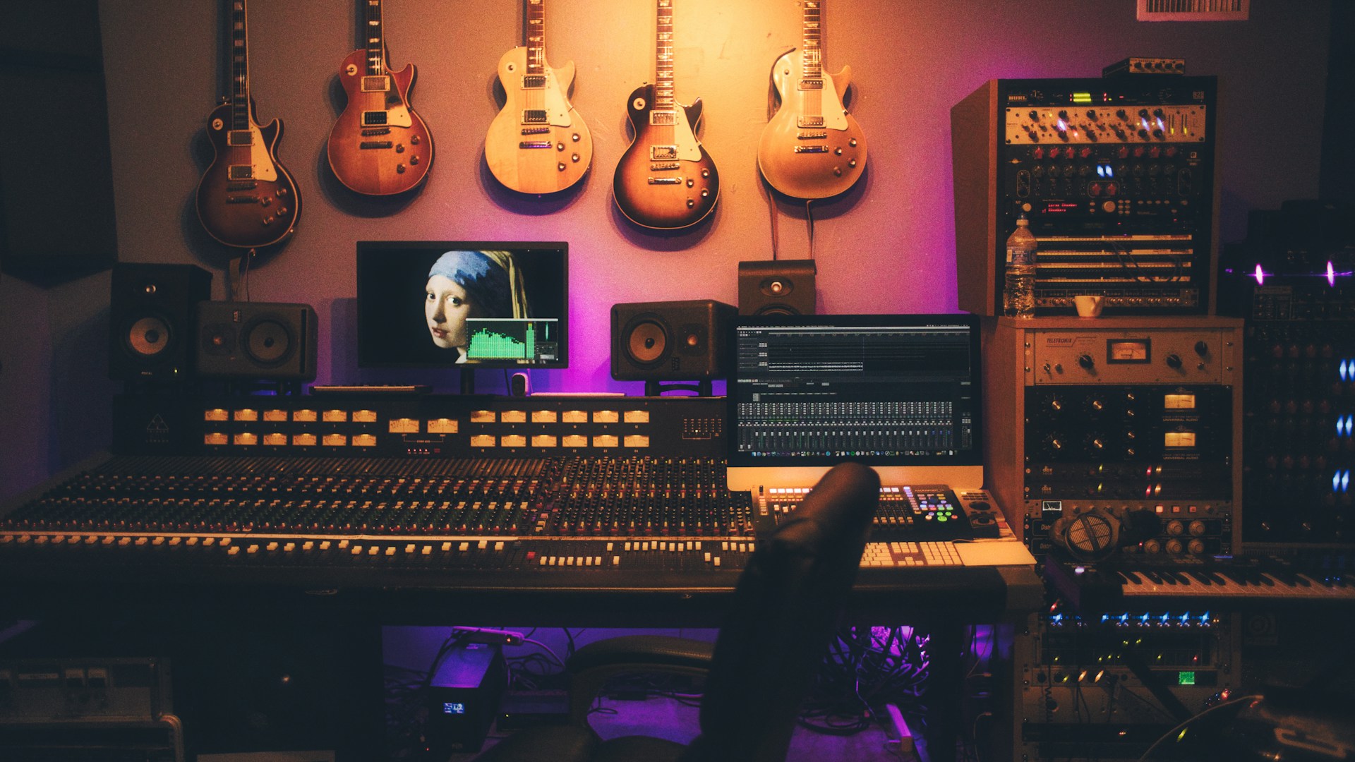 Professional recording studio with microphone setup for voiceover work