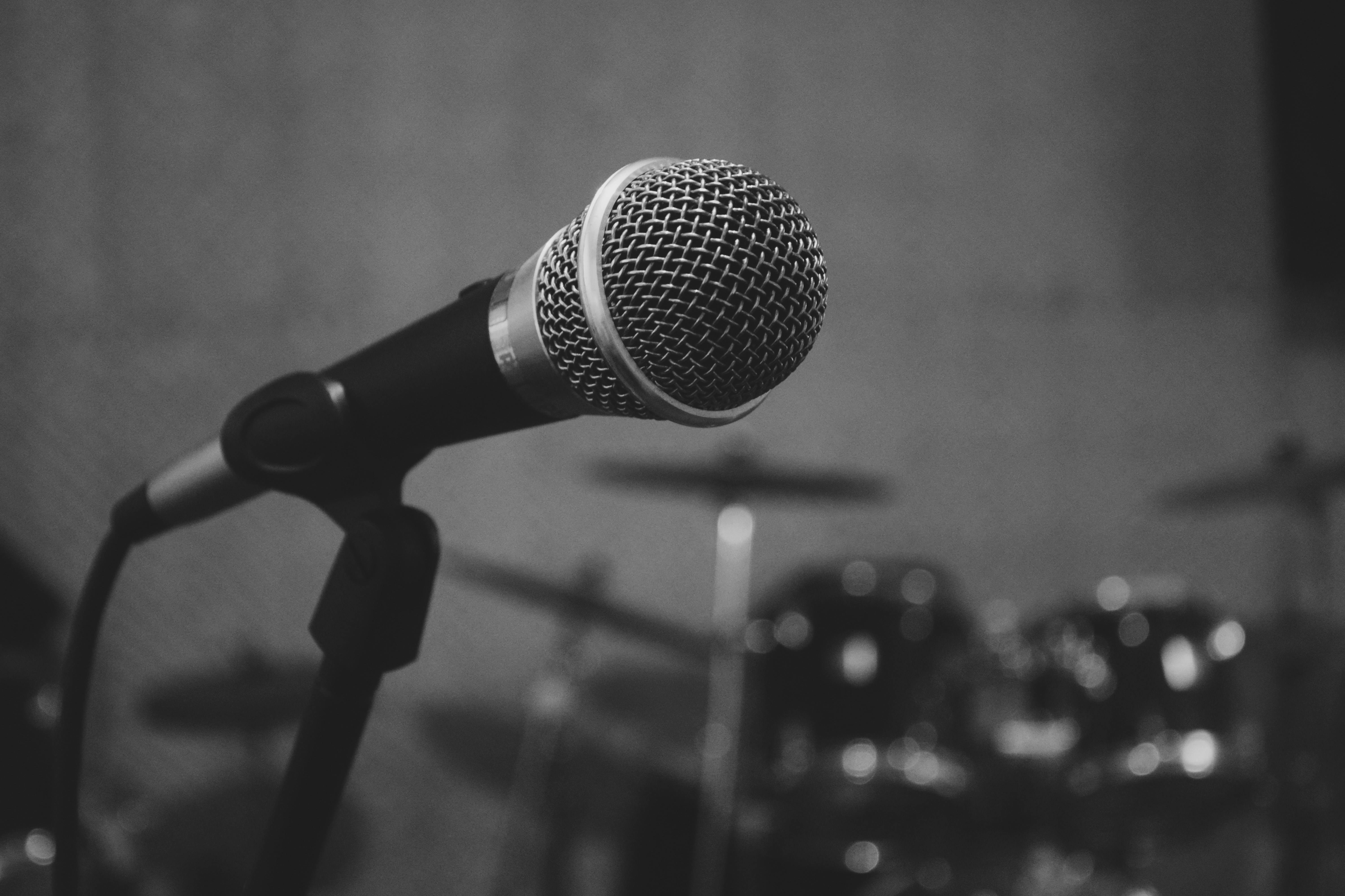 Black and grey studio microphone on stand